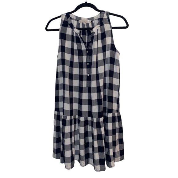LOFT Gingham Plaid Sleeveless Drop Waist Ruffle Blue & White Mini Dress Size S - Picture 10 of 11